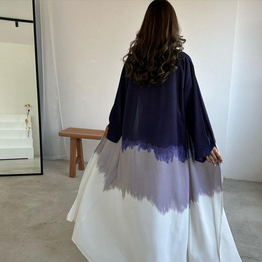 LUMAYA LM1096 Muslim Tie-dyed Cloak Cardigan Dress Abaya
