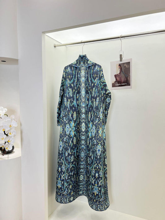 LUMAYA6716 Rtisan Elegance  Blue Printed Abaya with Traditional Motifs