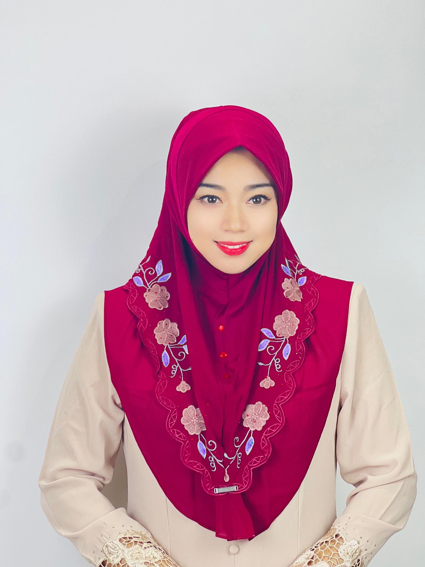 LUMAYA LM1105 Double Layered Floral Embroidered Lace Headscarf for Women