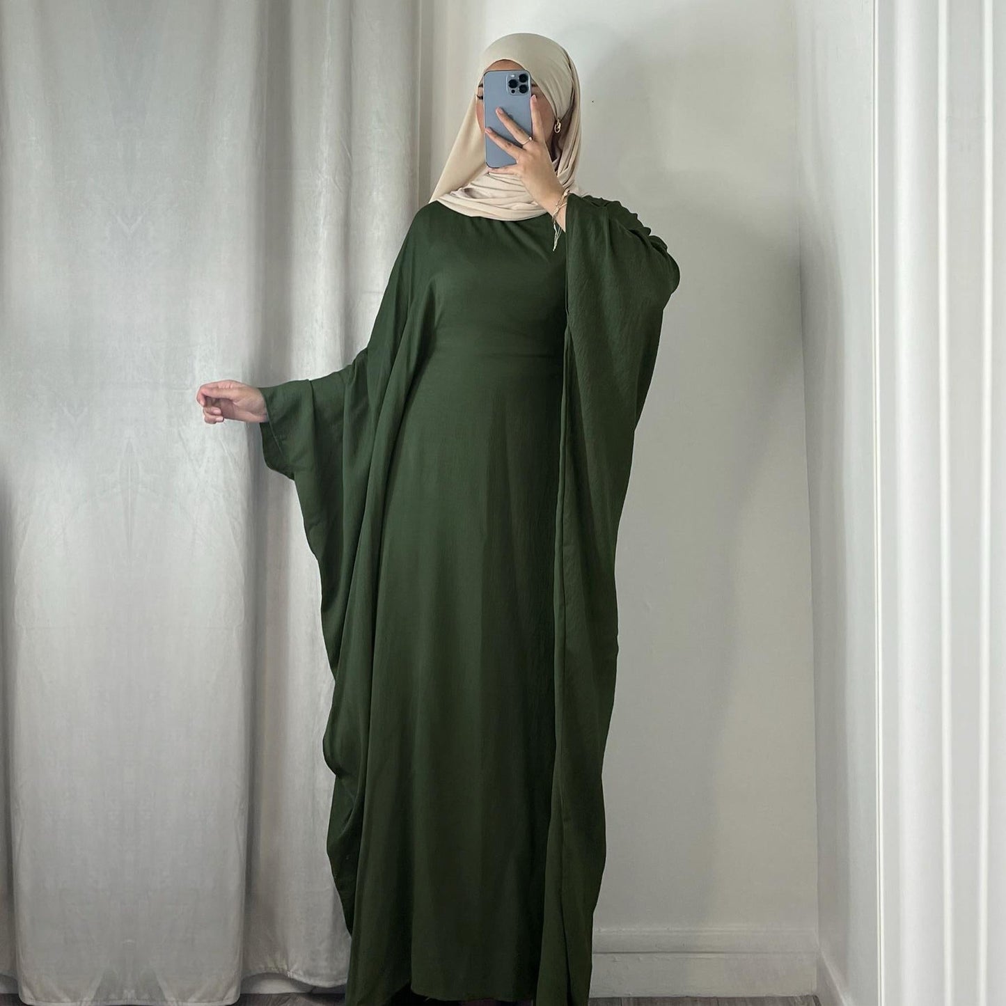 LUMAYA LUMAYA0997 Crepe Kaftan with Built-in Belt Waist Bat Sleeves Dress