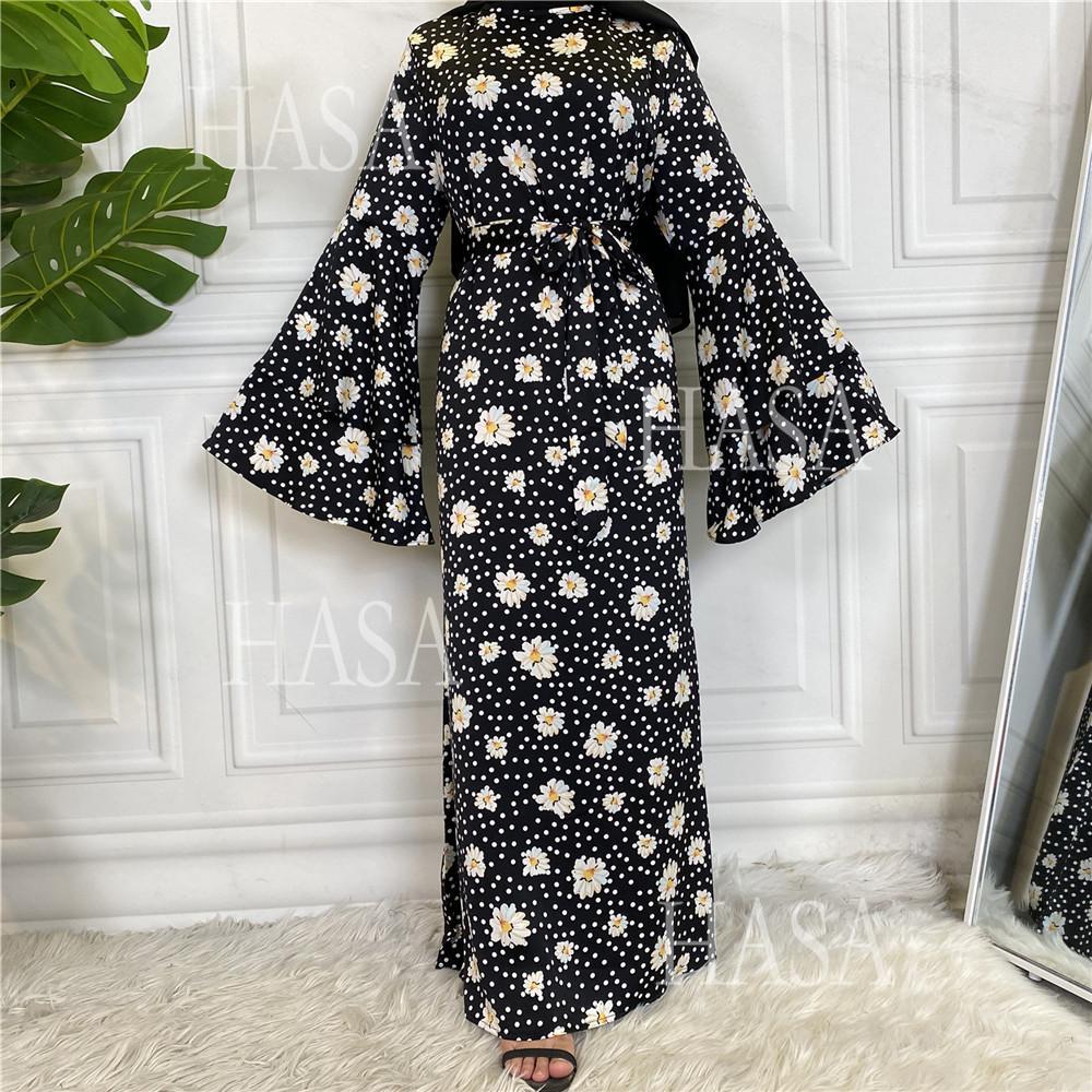 LM6590 Fashionable Printed Loose-fitting Dress with Lace-up Design and Wide Swing