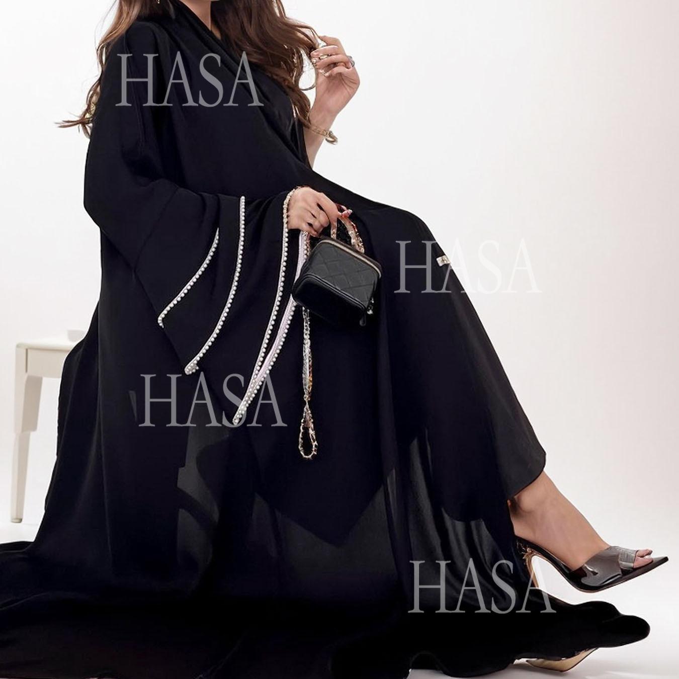LUMAYA6543 Elegant Abaya with LUMAYAnd-Embroidered Pearl Details