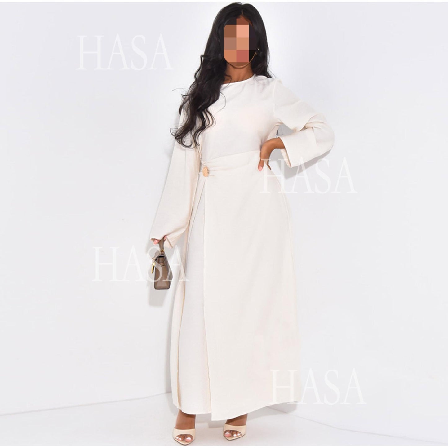 LUMAYA6549 Minimalist Abaya with Waist Detail