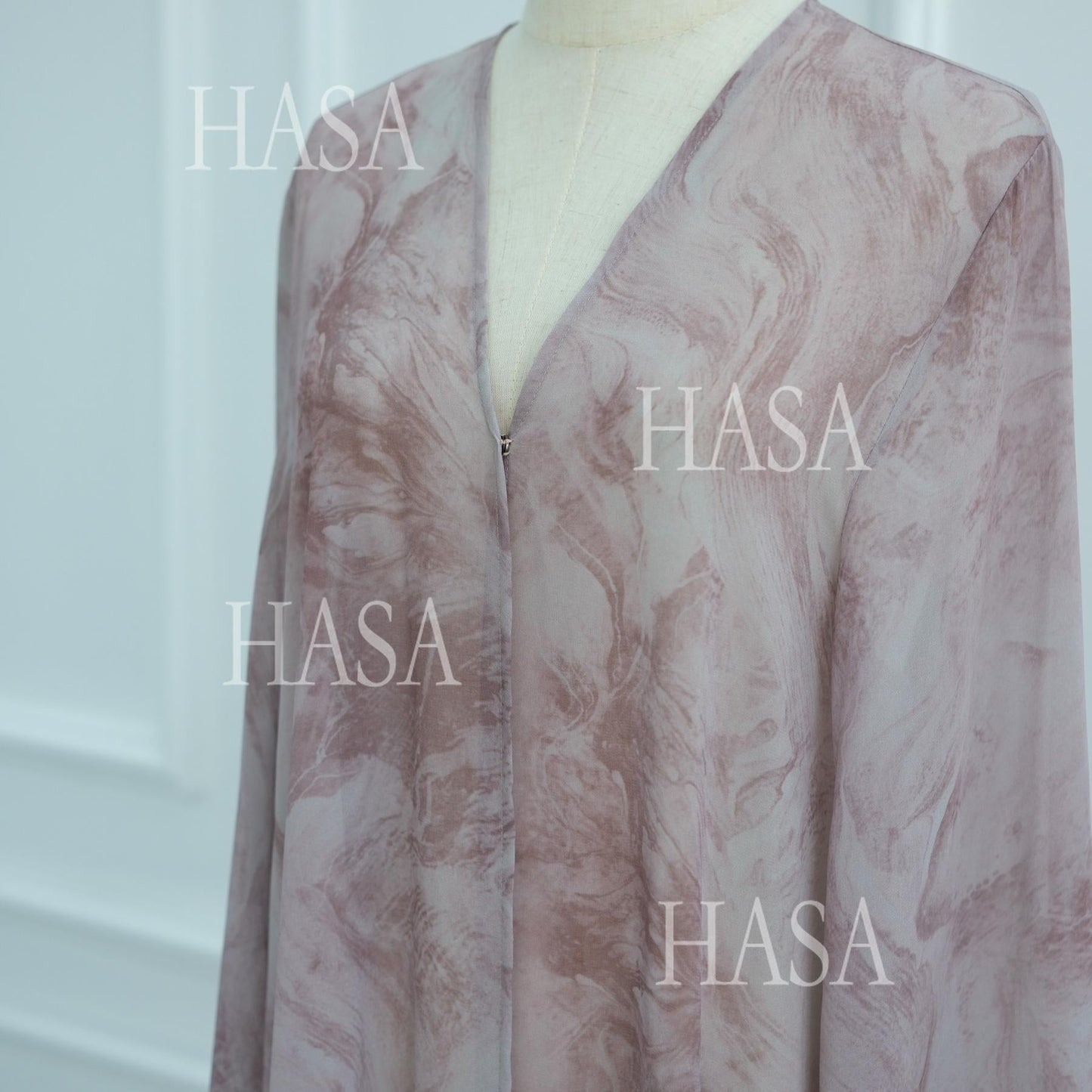 LUMAYA6551 Printed Abaya Cardigan with Matching Scarf Two-Piece Set