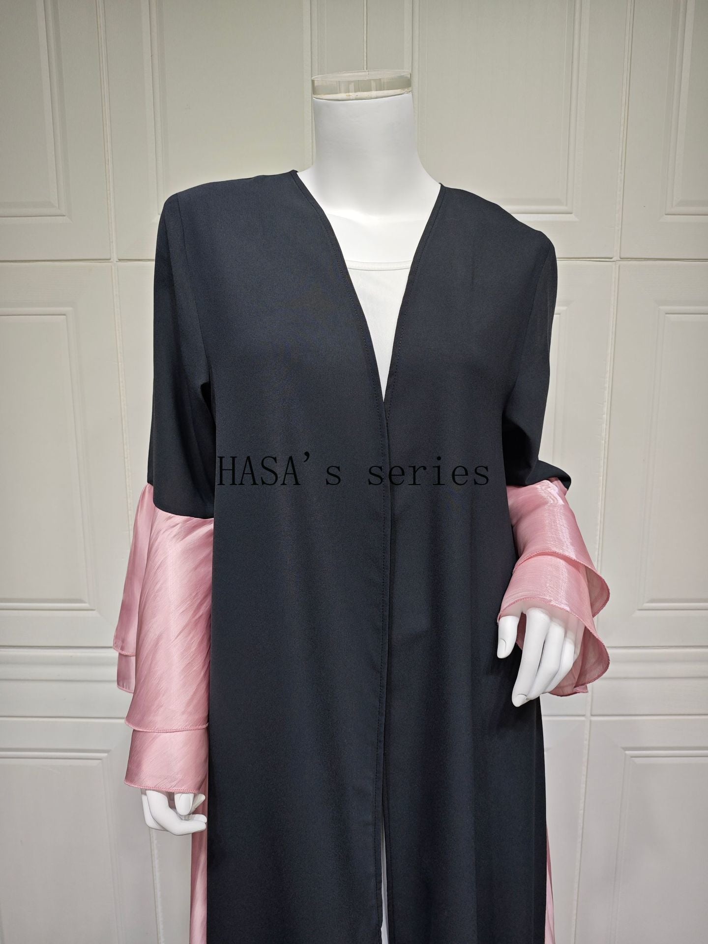 LUMAYA5106 A Soft and Elegant Long Satin Dress with Classic Design and Ruffled Sleeves.