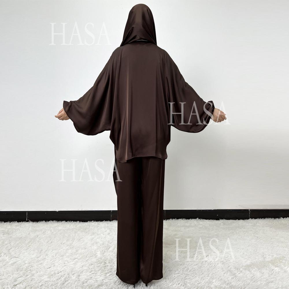 LUMAYA5857 High-end Bright Satin Two-piece Suit (headscarf Not Included), Irregular Design Shows Fashionable Style