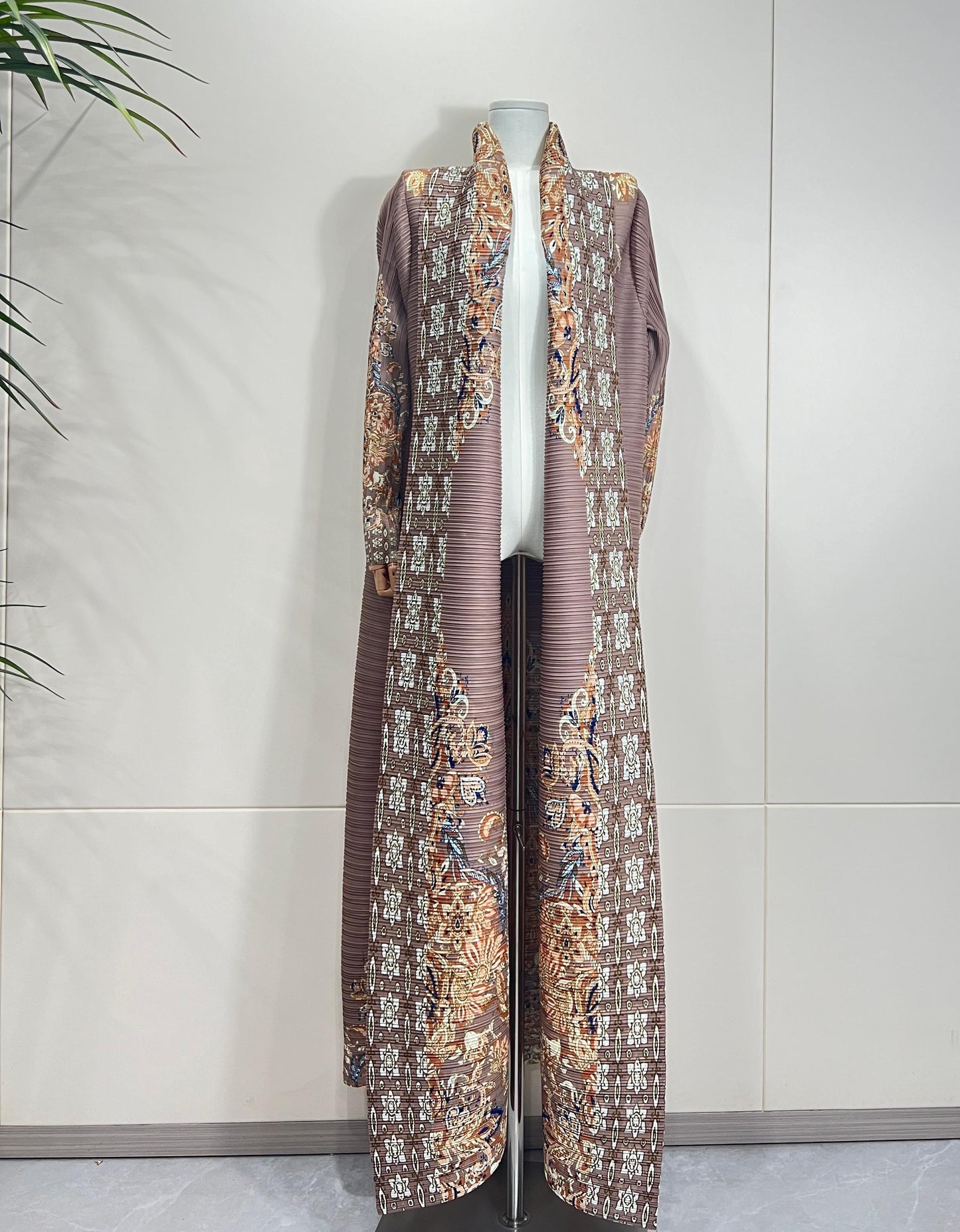 LUMAYA6715 Timeless Taupe  Elevated Abaya with Luxurious Patterned Details