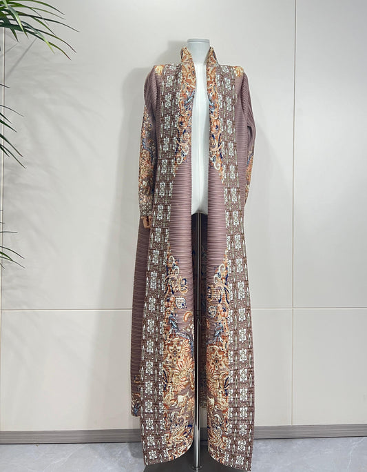 LUMAYA6715 Timeless Taupe  Elevated Abaya with Luxurious Patterned Details