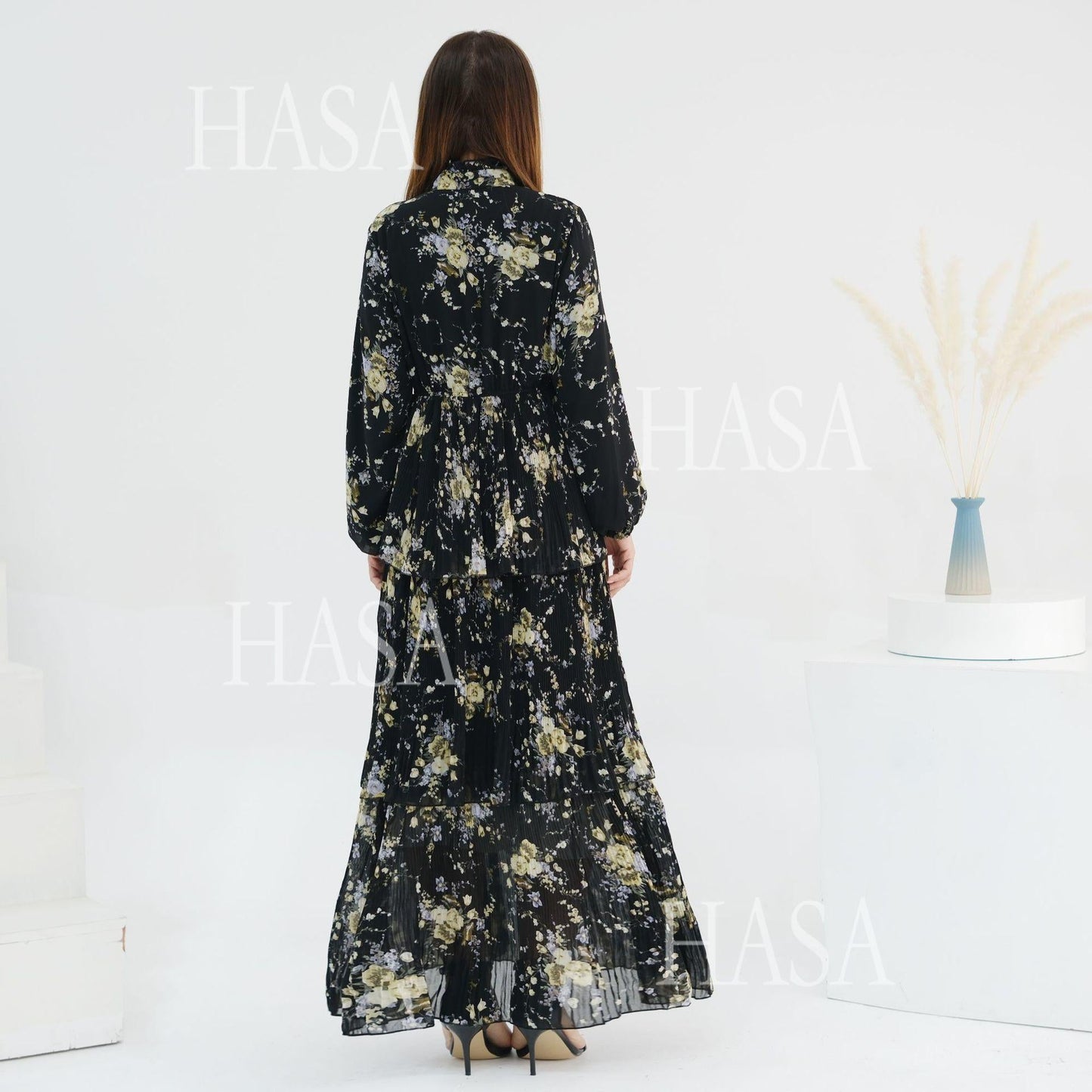 LUMAYA6500  Romantic Layered Print Long Dress