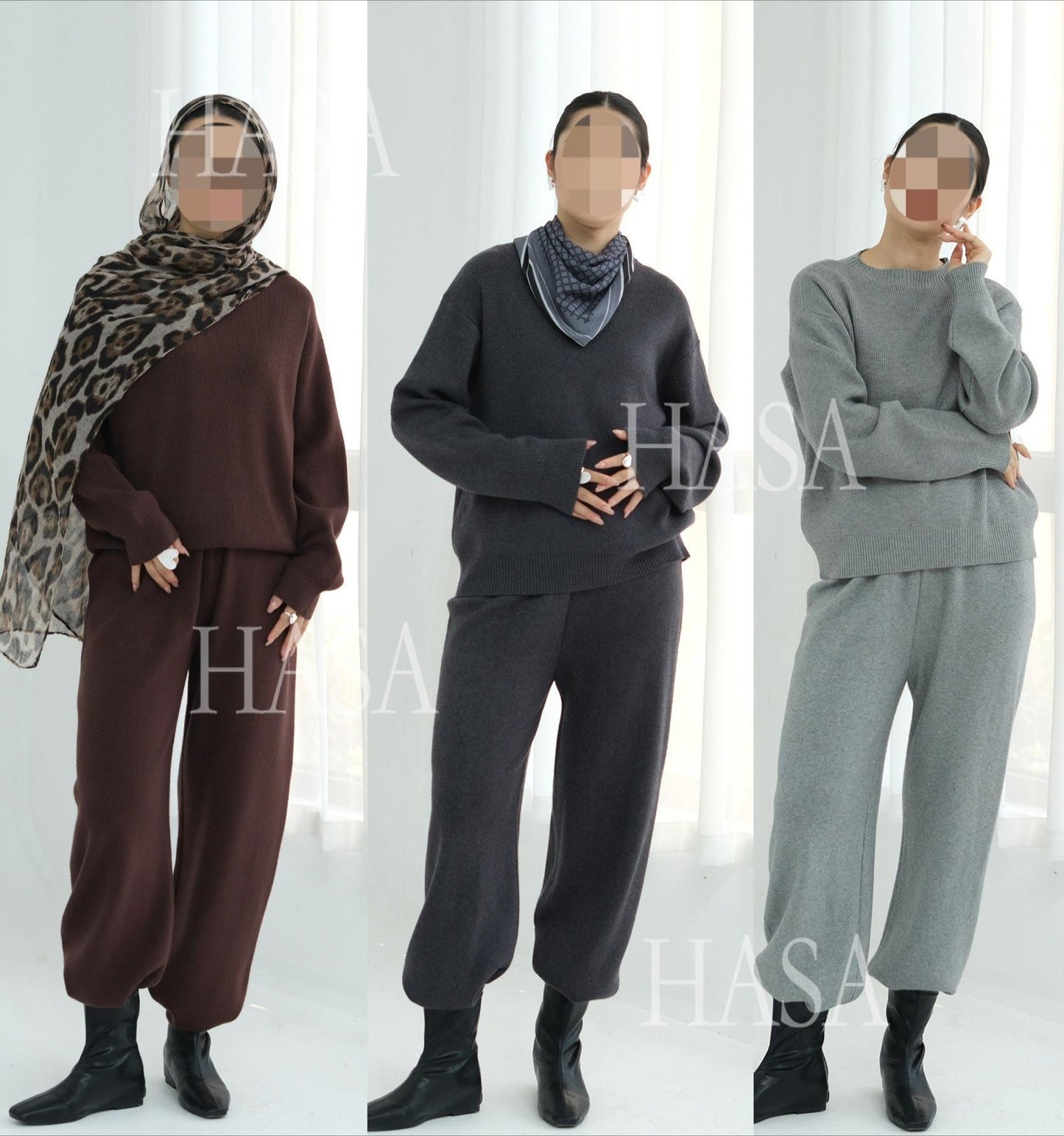 LM6595 Autumn and Winter Thickened Knitted Suit (Not Including Headscarf) | Simple Solid Color Two-Piece Suit