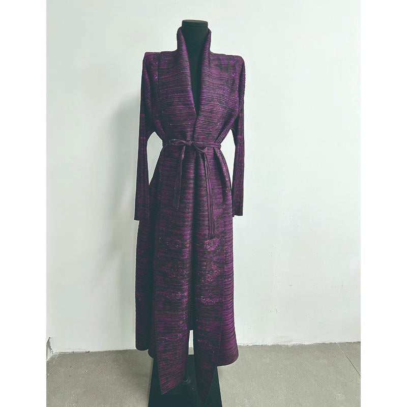 LUMAYA6712 Regal Amethyst , Belted Purple Abaya with Subtle Sparkle