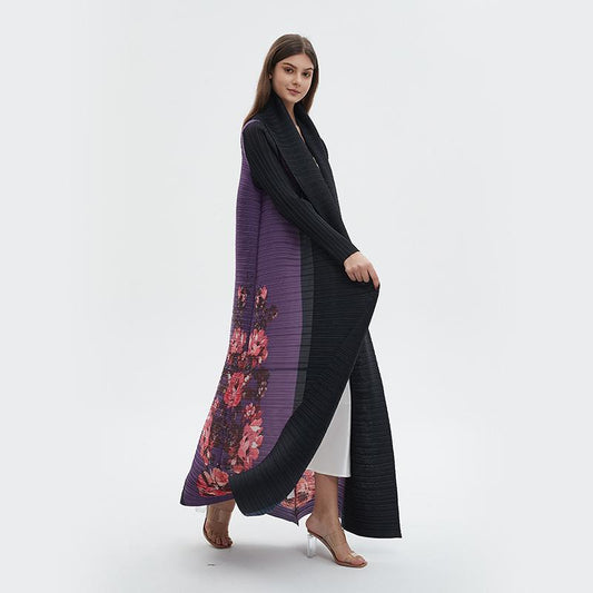LUMAYA6724 Amethyst Bloom | Purple & Black Abaya with Floral Print Panel