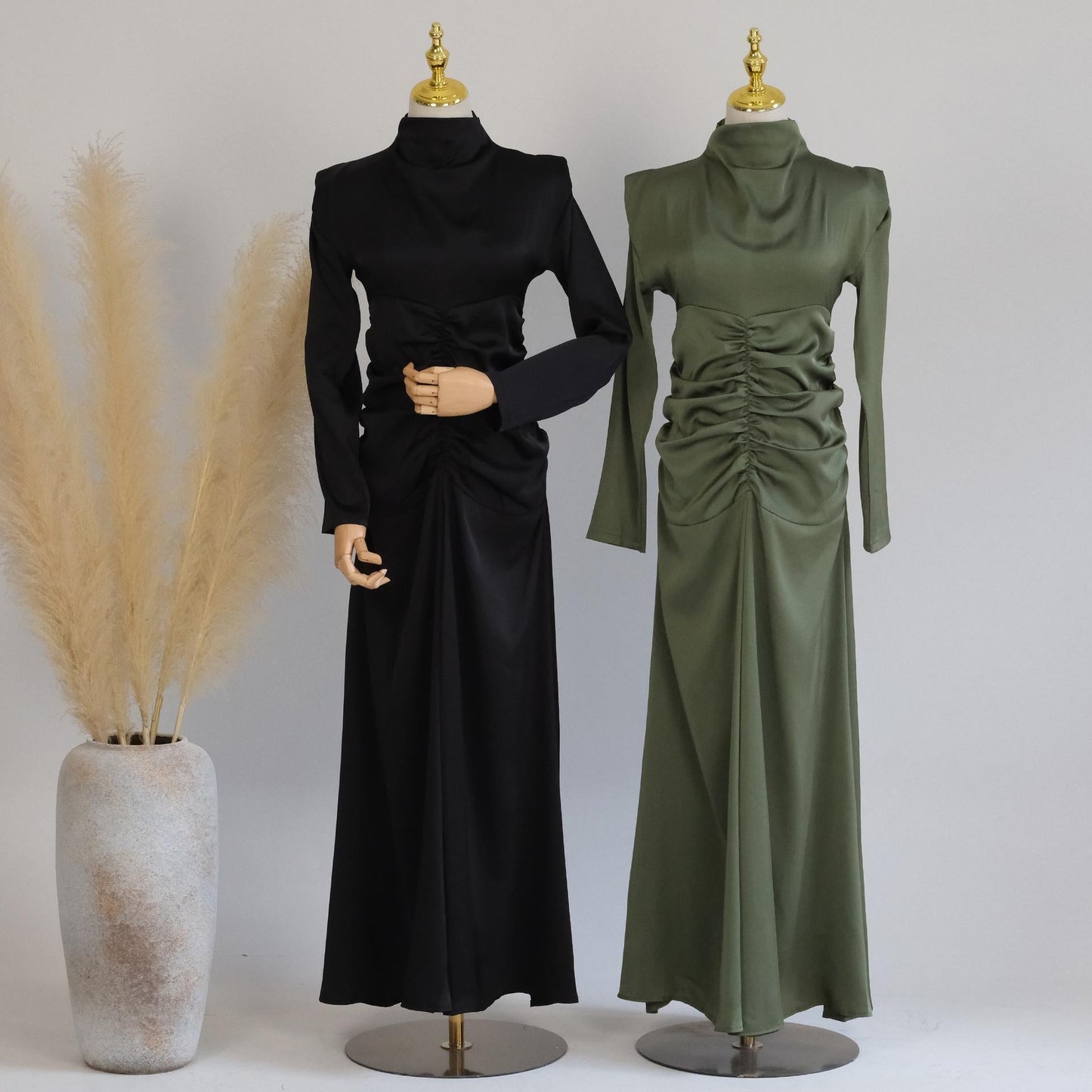 LUMAYA LUMAYA1020 Solid Color High Neck Slimming Robe Dress