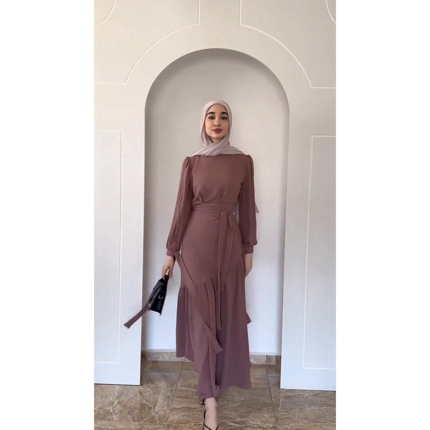 LUMAYA LUMAYA0823 2pcs Set Long Sleeved with Lace Up LMlf Length Dress