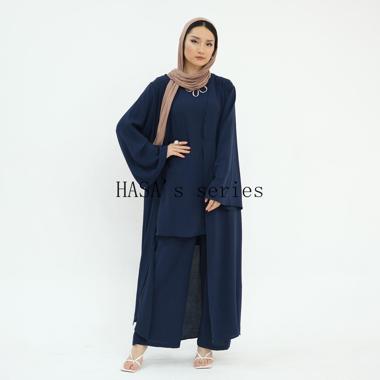 LUMAYA5107 Minimalist Style Three-piece Set | Solid Color Long Coat Paired with A Loose Two-piece Suit.