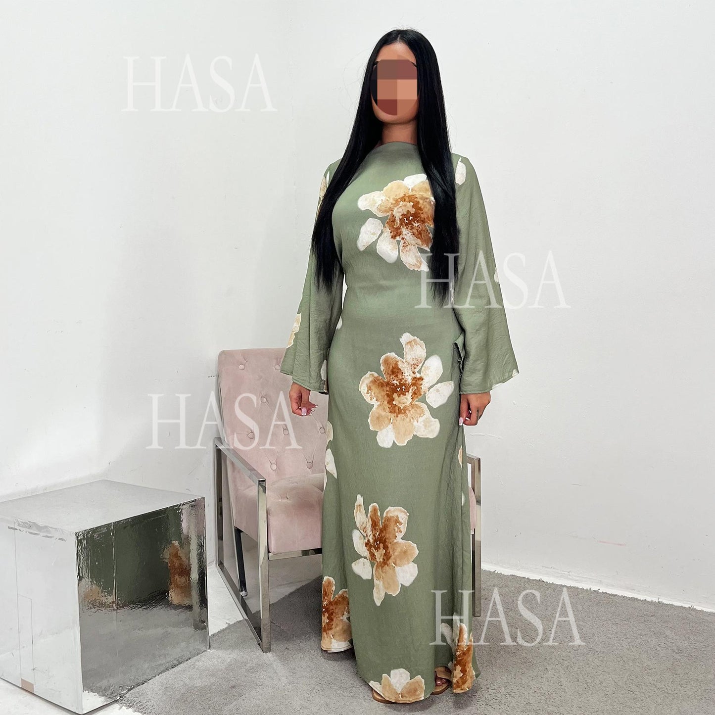 LUMAYA6503 Long-sleeved Waist-length Printed Dress (one Piece)