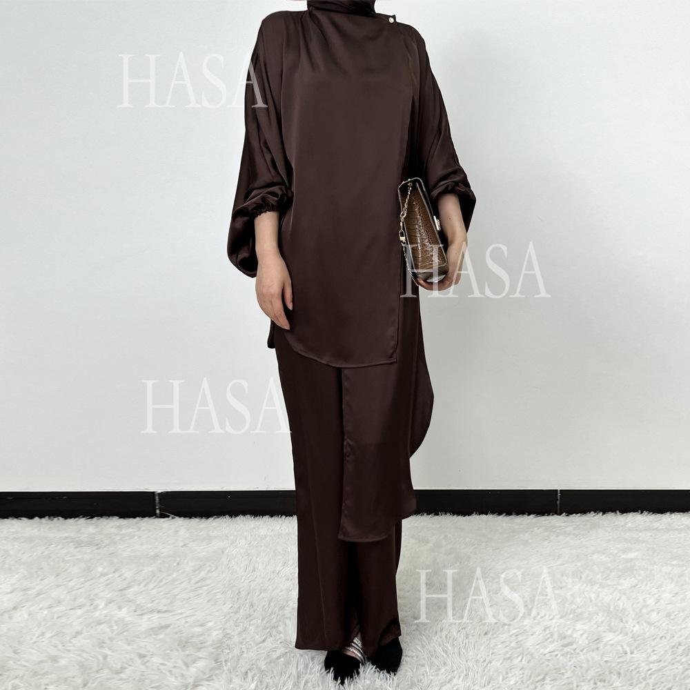 LUMAYA5857 High-end Bright Satin Two-piece Suit (headscarf Not Included), Irregular Design Shows Fashionable Style