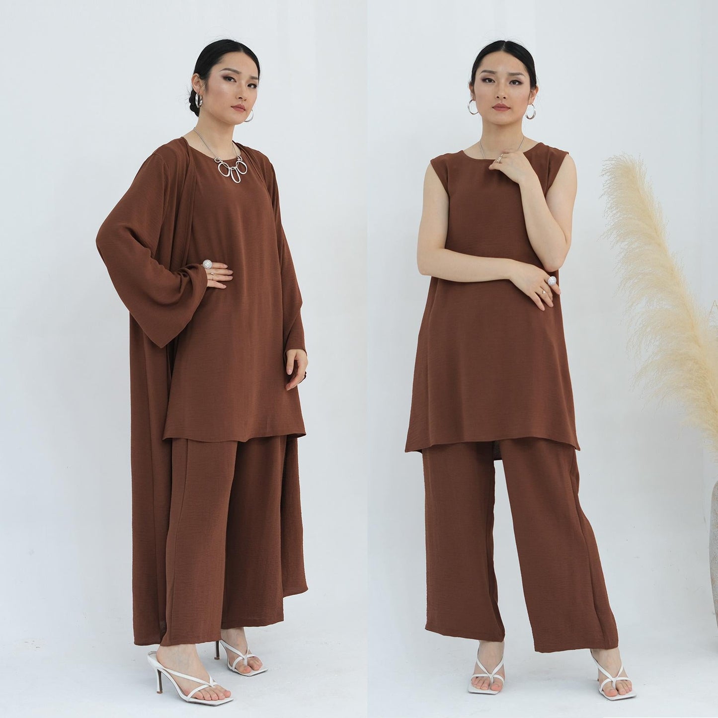 LM5107 Classic Solid Color Three-piece Suit - Loose Long Design Combination