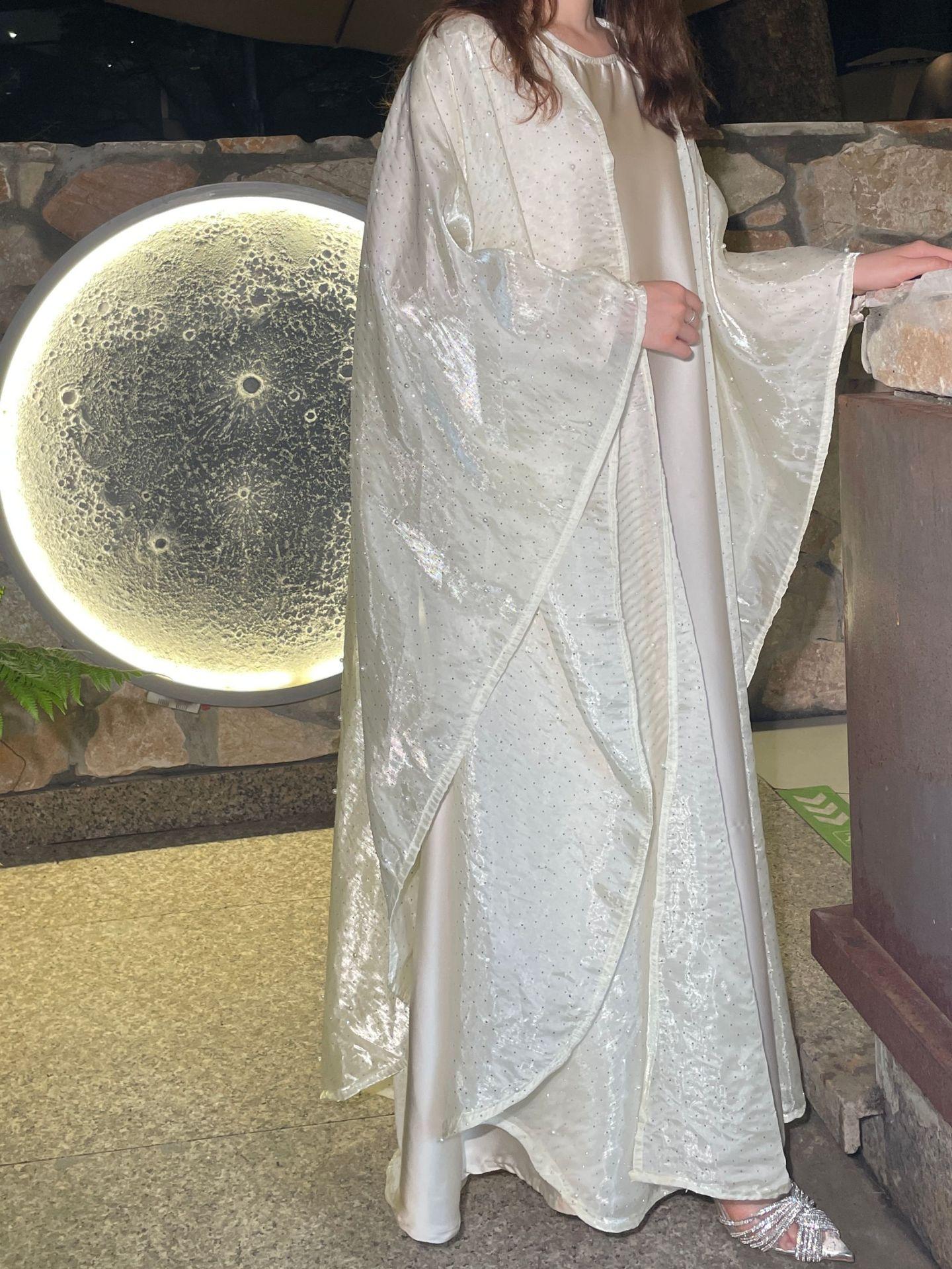 LUMAYA6540 Elegant Rhinestone Abaya Two-Piece Set with Outer Cape