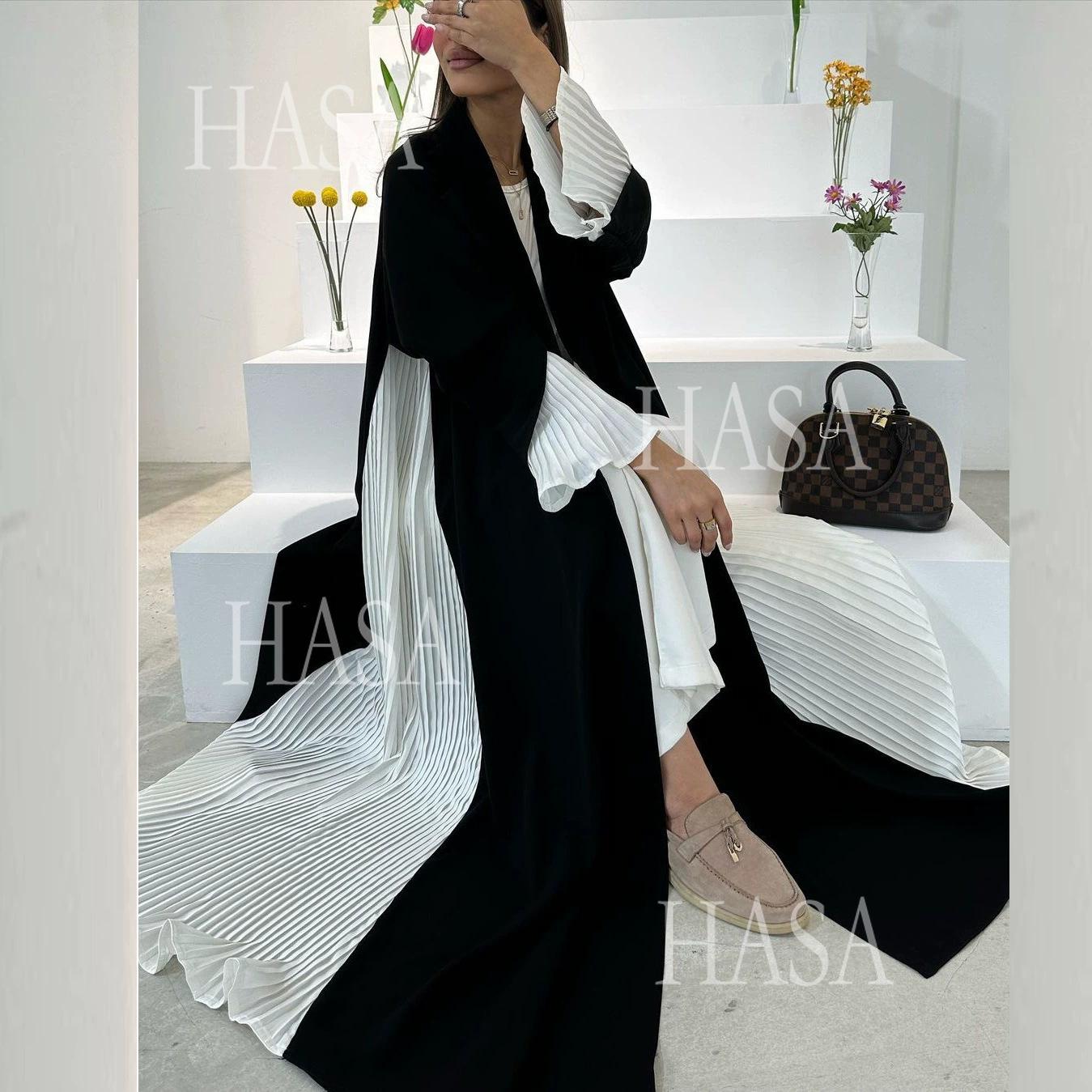 LM6567 Abaya Long Cardigan Coat with Pleated Panels