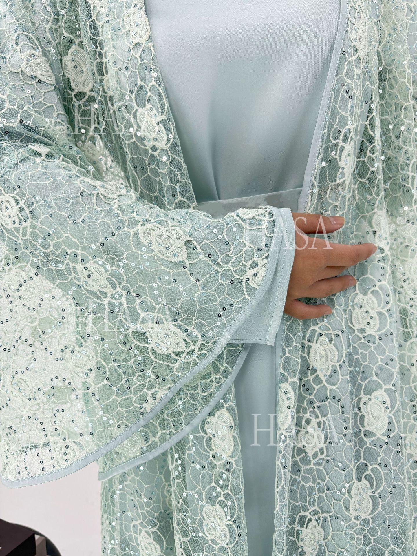 LUMAYA6482 Soft Lace Maxi Dress Set, Simple Loose Design