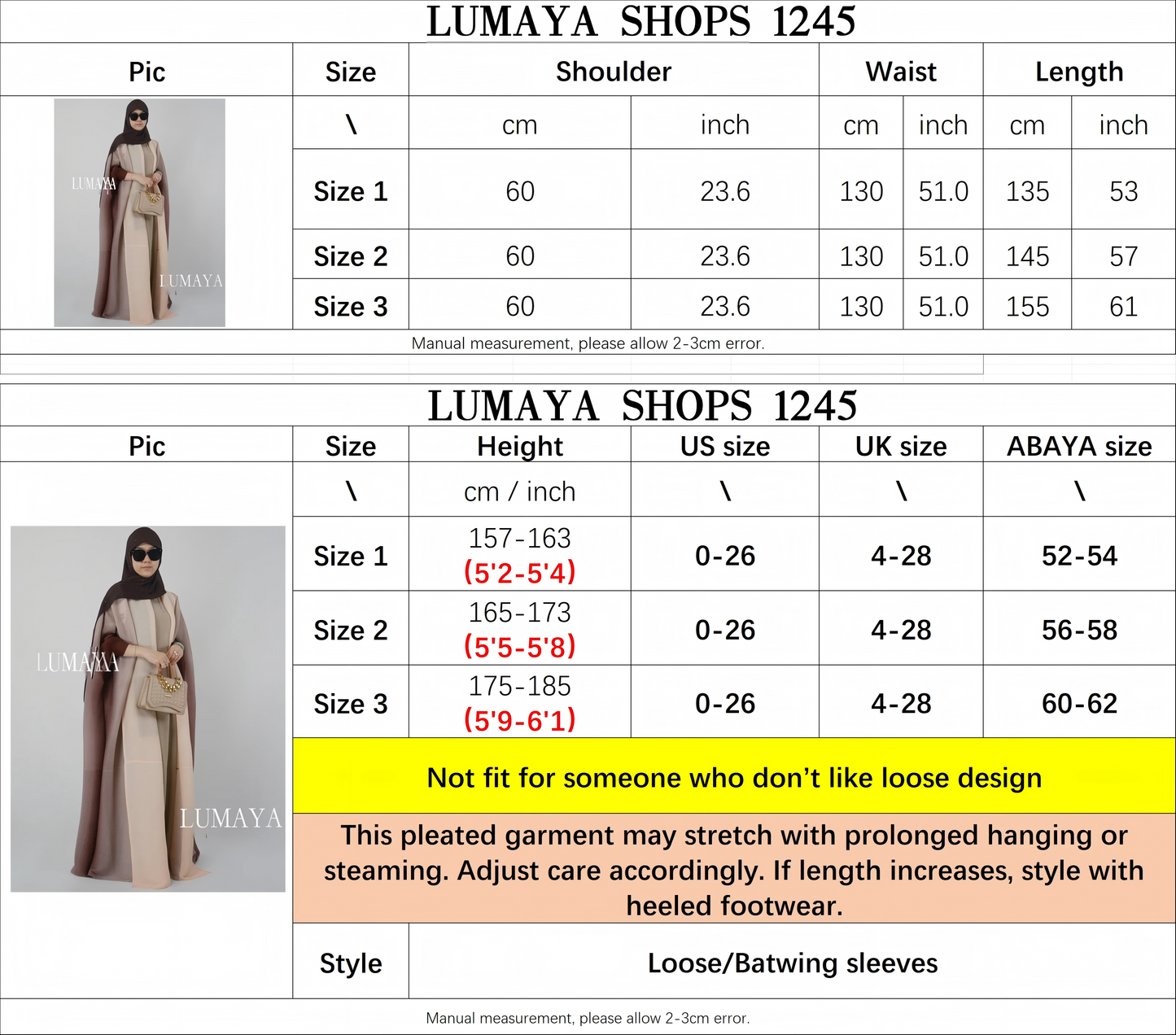LMSA LM1245 Ombré Abaya Loose Fashion Robe with Pleated Patchwork Detailing