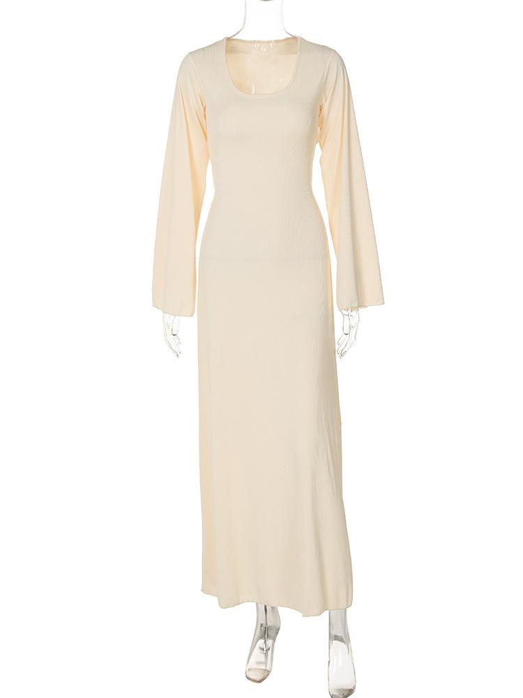 LUMAYA LUMAYA0676 Flared Long Sleeved High Waist Maxi Skirt with Lace-up Back