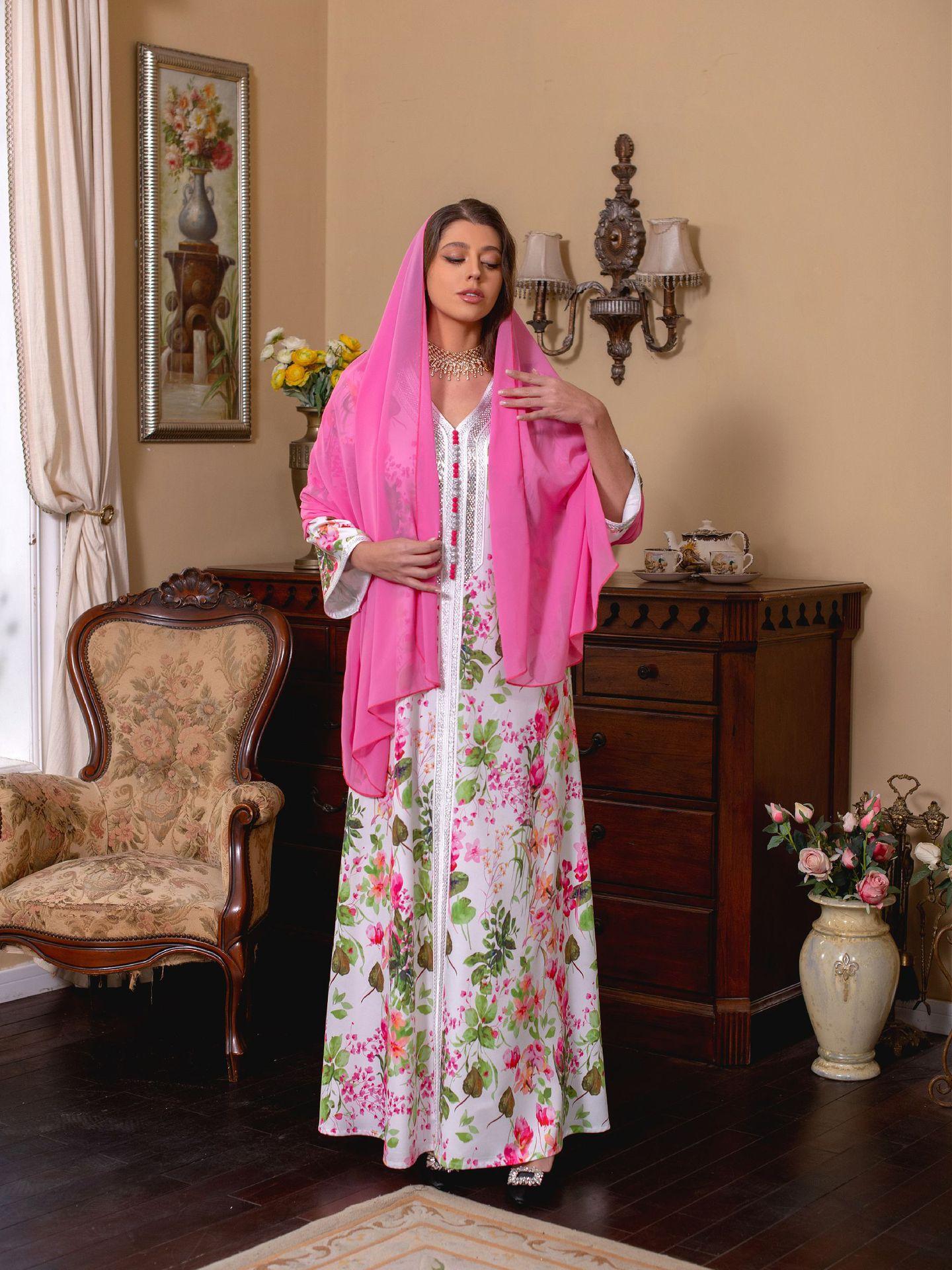 LUMAYA LUMAYA1075 Abaya Robe New Printed Rhinestone Dress