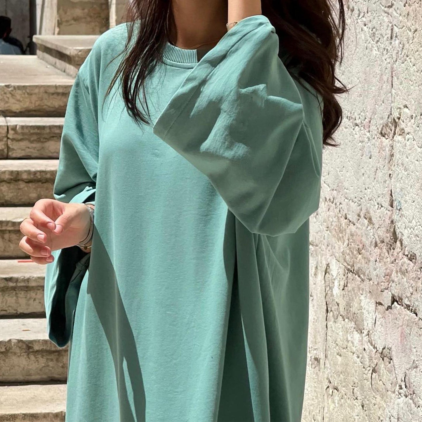 LUMAYA LUMAYA1089 Solid Color Hoodie Dress
