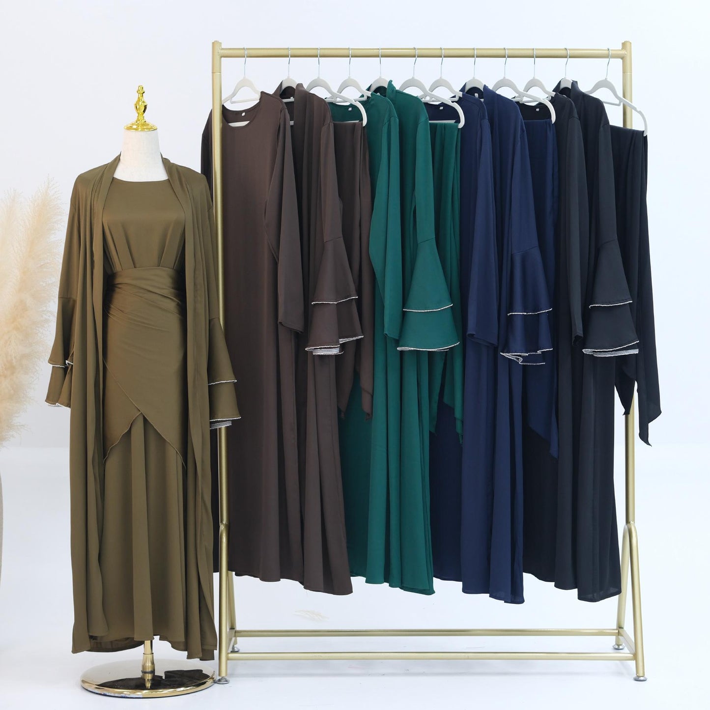 LUMAYA LM1188 3pcs Set Satin Cardigan+Inner Dress+Special Belt