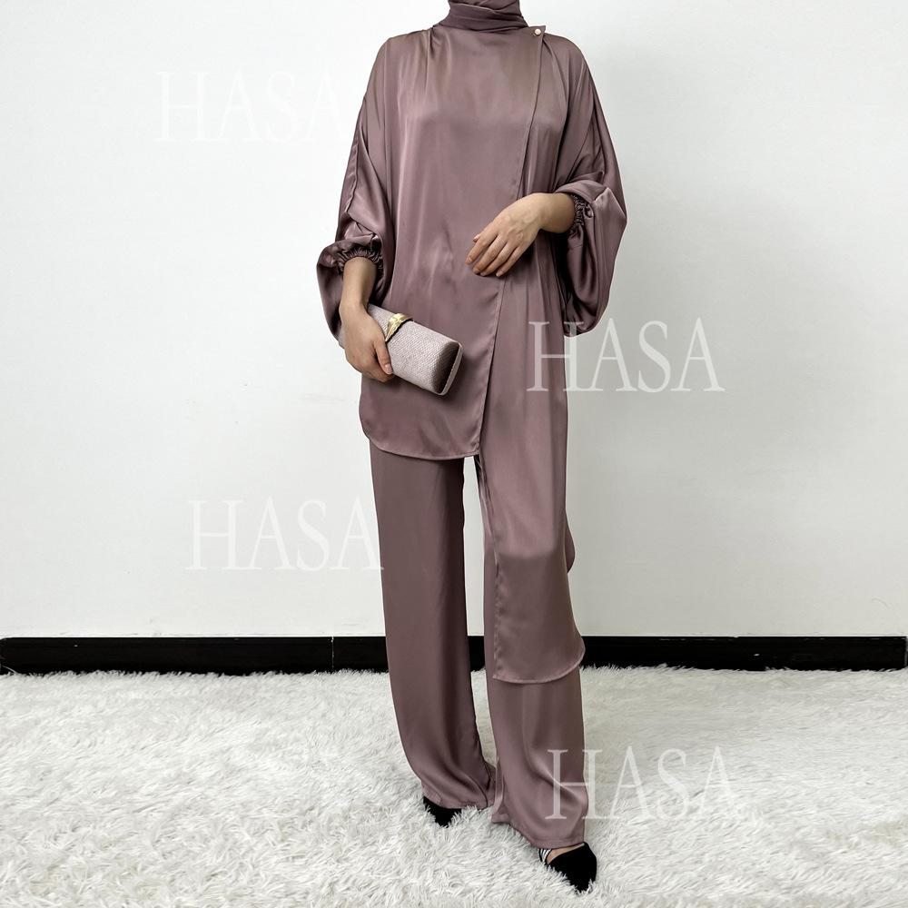LUMAYA5857 High-end Bright Satin Two-piece Suit (headscarf Not Included), Irregular Design Shows Fashionable Style
