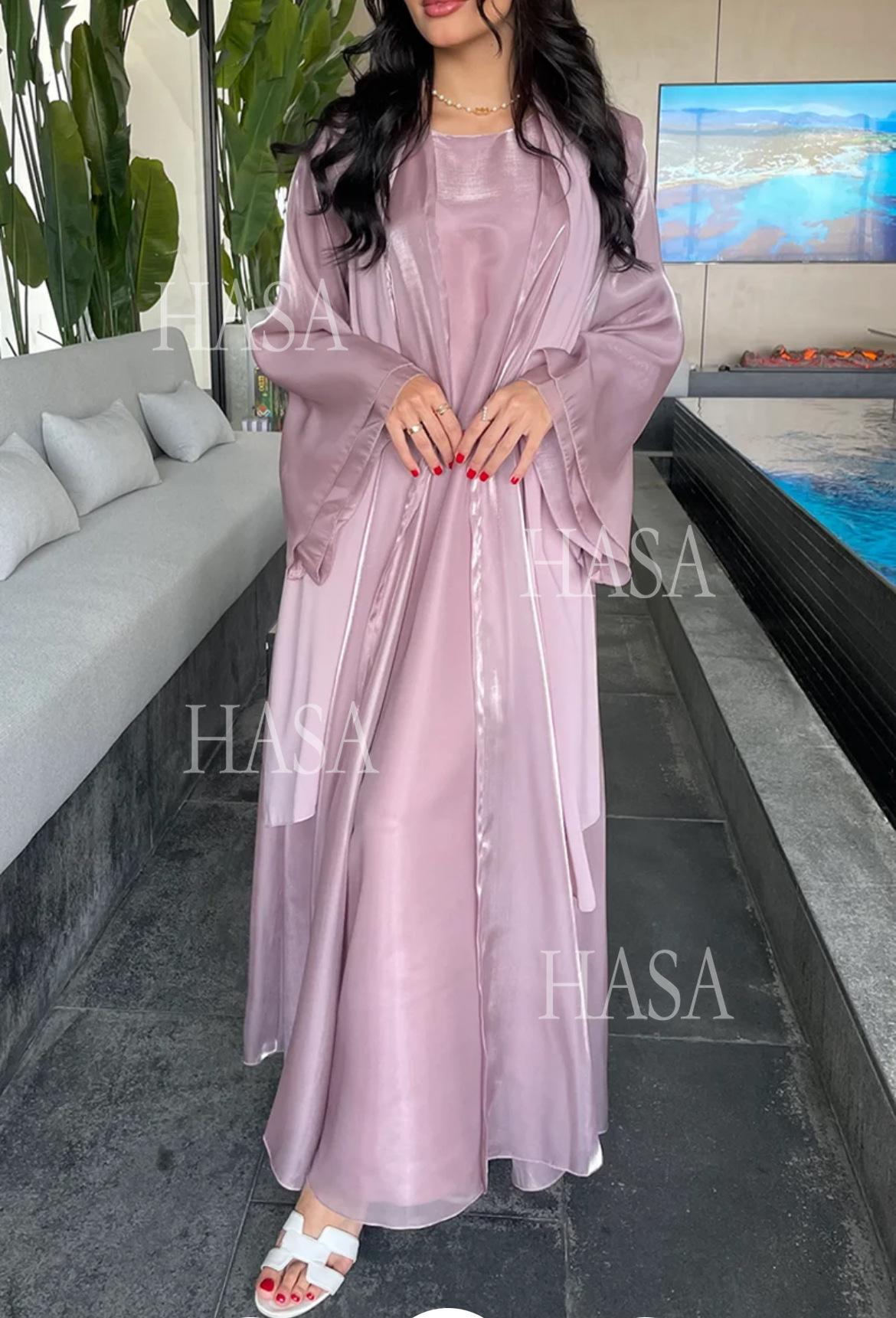 LM6579 Women's Purple Organza Two-Piece Robe (Long Skirt + Jacket)