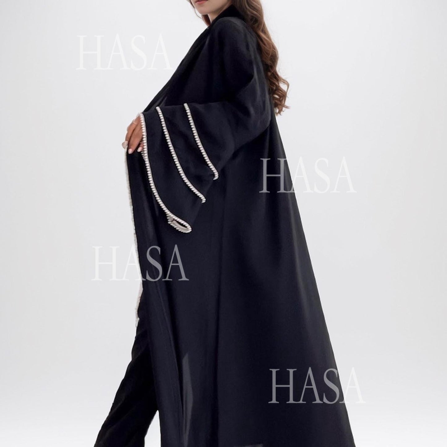 LUMAYA6543 Elegant Abaya with LUMAYAnd-Embroidered Pearl Details