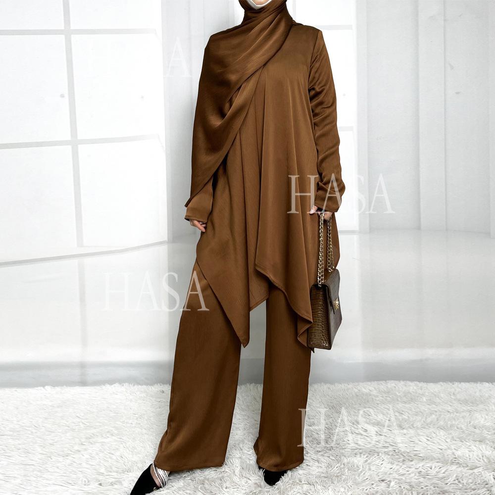LUMAYA5854 High-end crepe linen two-piece robe, irregular design shows fashion(Headband not included)