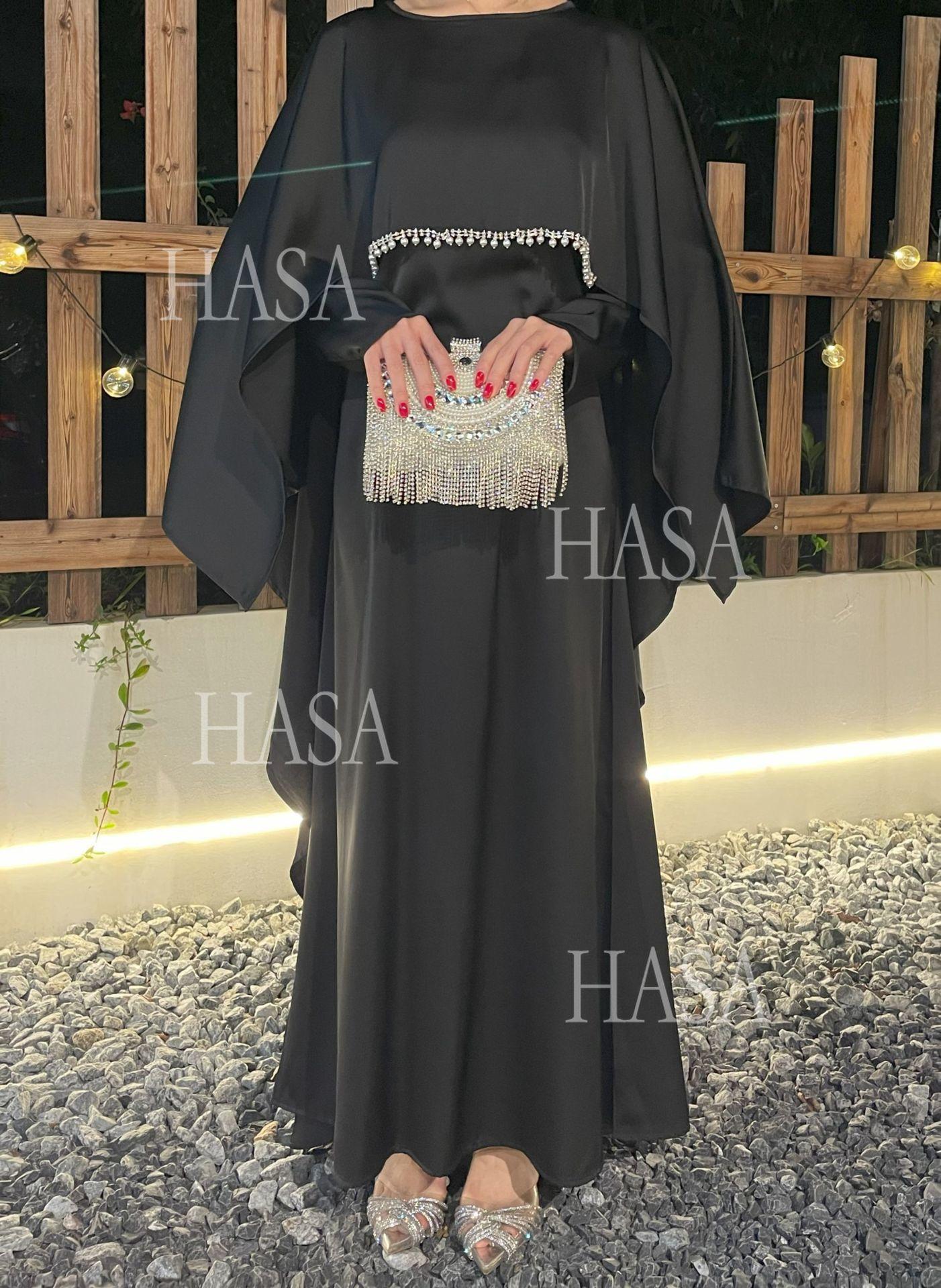 LM6570 Elegant Cape-style Satin Dress Robe for Women