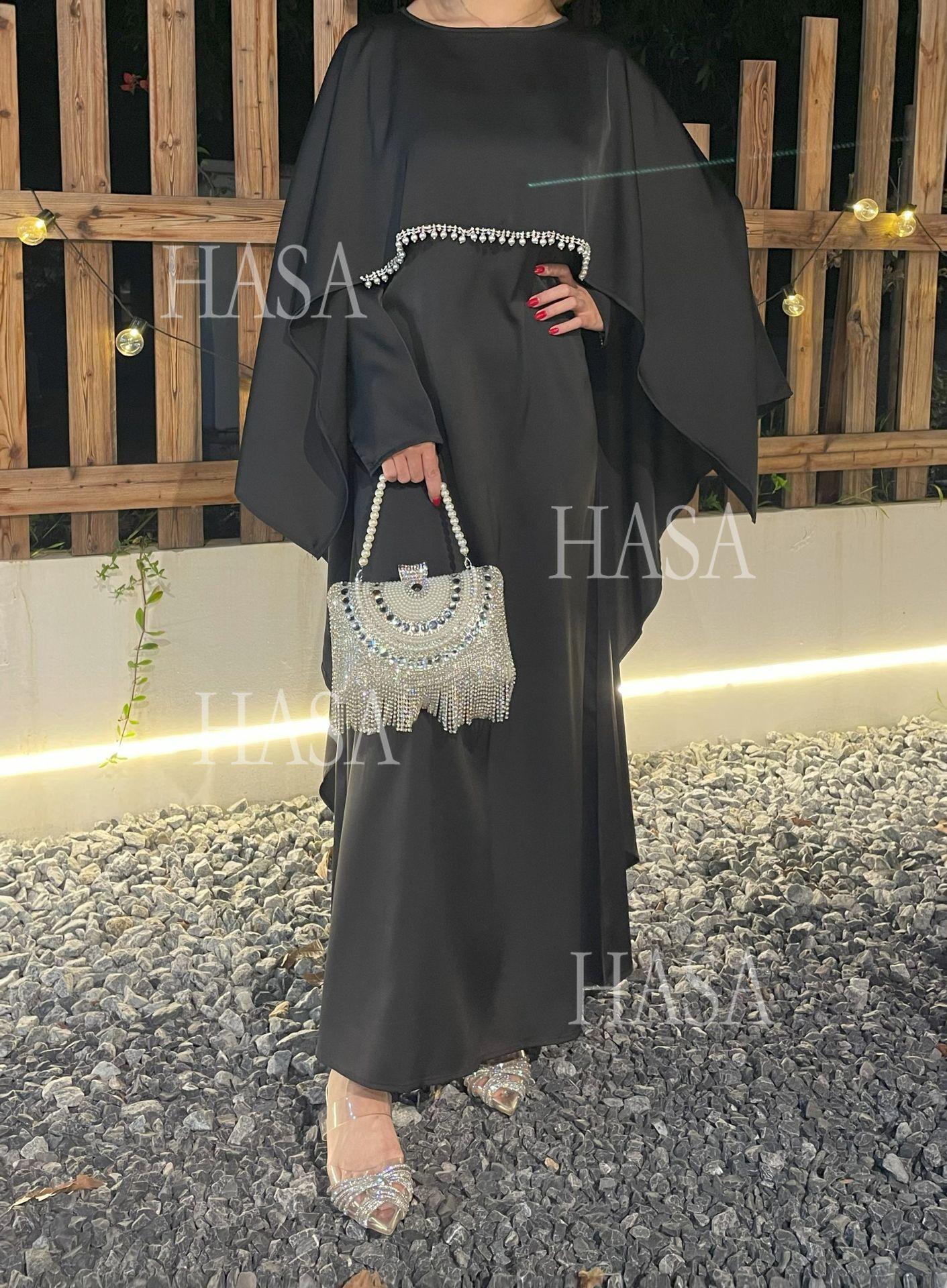 LM6570 Elegant Cape-style Satin Dress Robe for Women