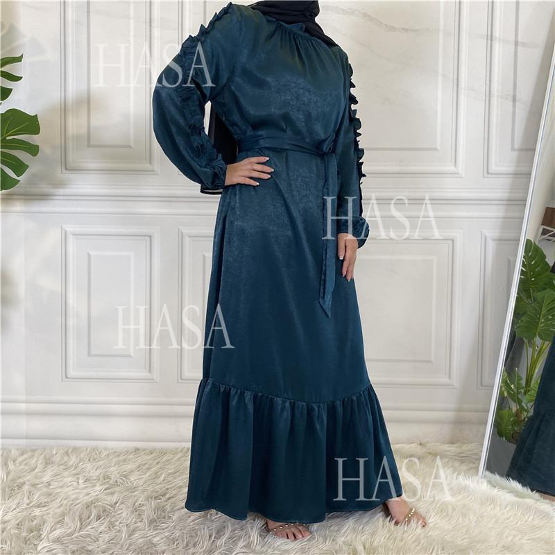 LM6591 Solid Color Turtleneck Long Sleeve Dress with Pleated Waistband