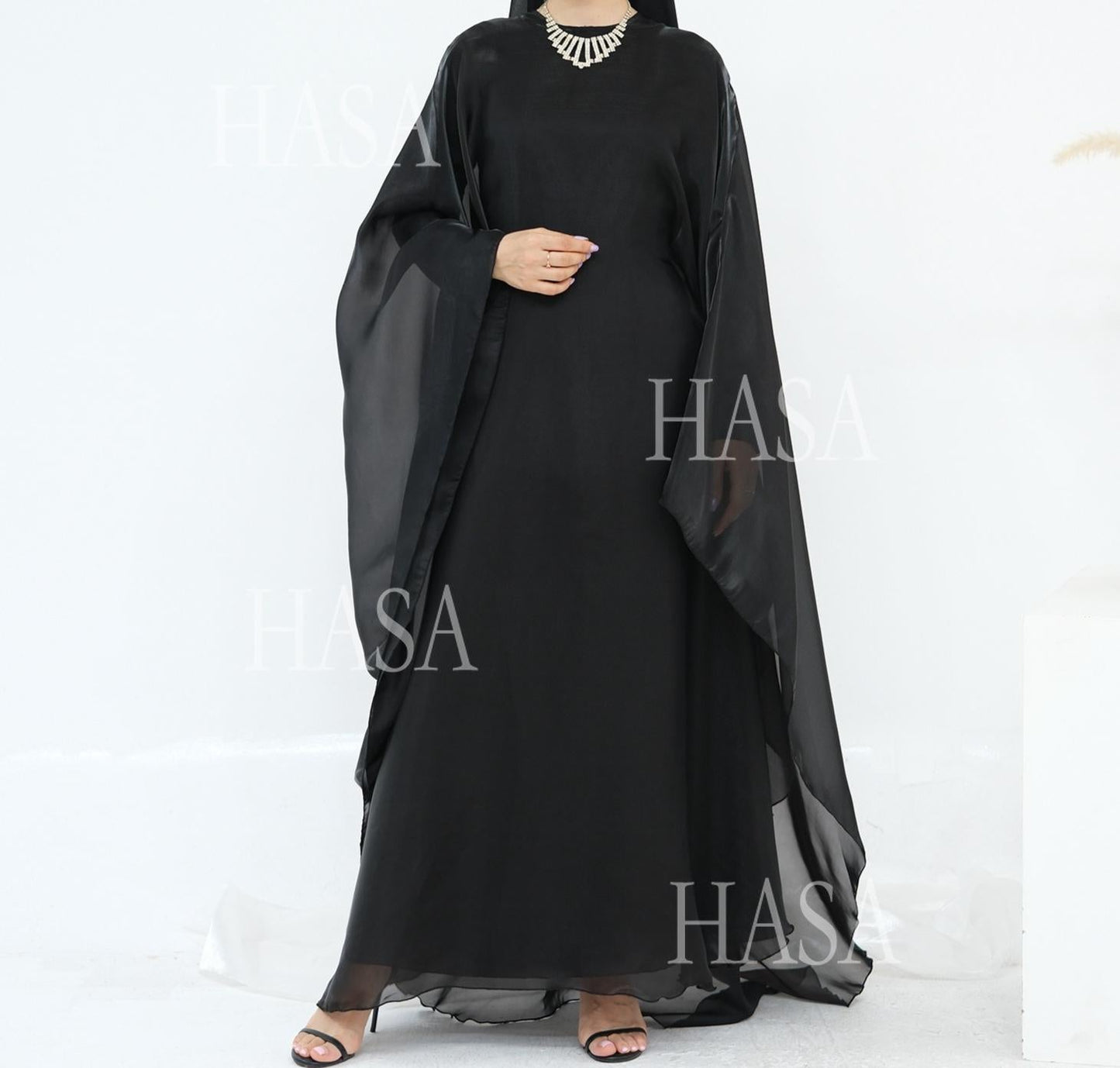 LUMAYA6524 Elegant two-piece solid-color robe and dress with optional headscarf