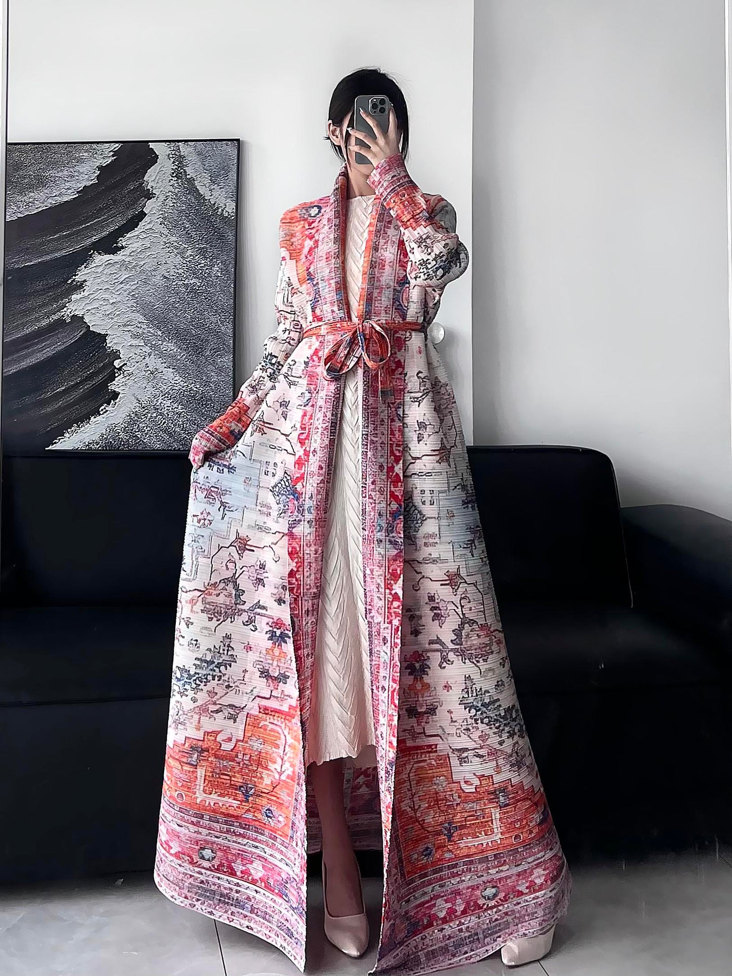 LUMAYA6730  Multicolor Printed Abaya with Traditional Motifs