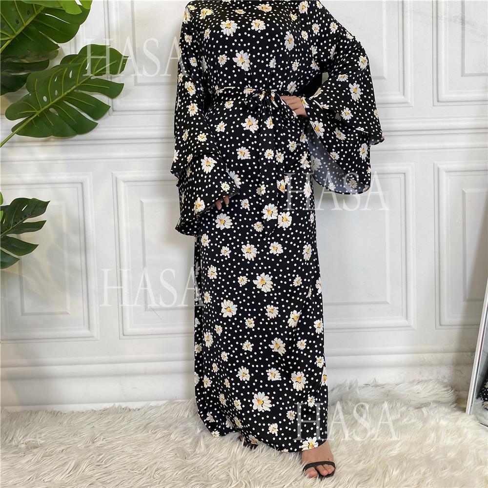 LM6590 Fashionable Printed Loose-fitting Dress with Lace-up Design and Wide Swing
