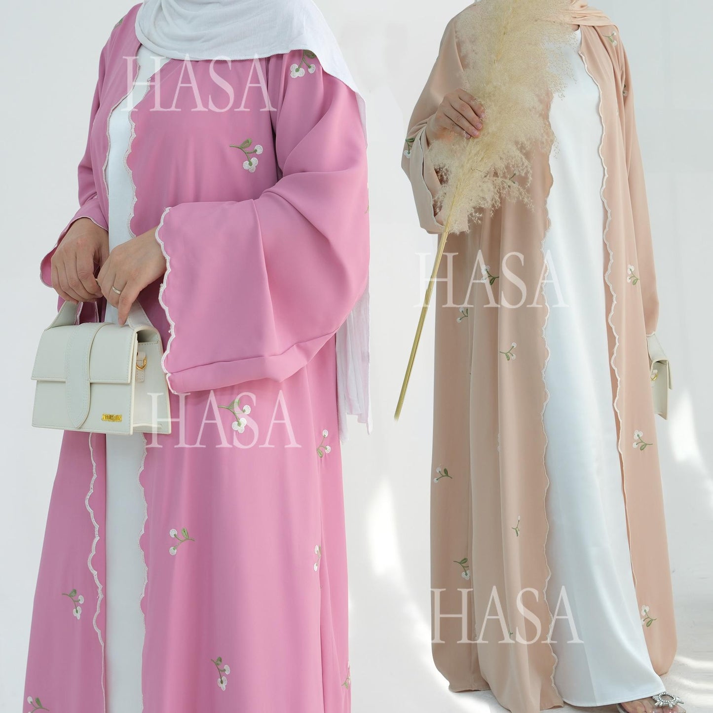 LUMAYA6472 Longline Cardigan with Delicate Floral Details and Curved Edging