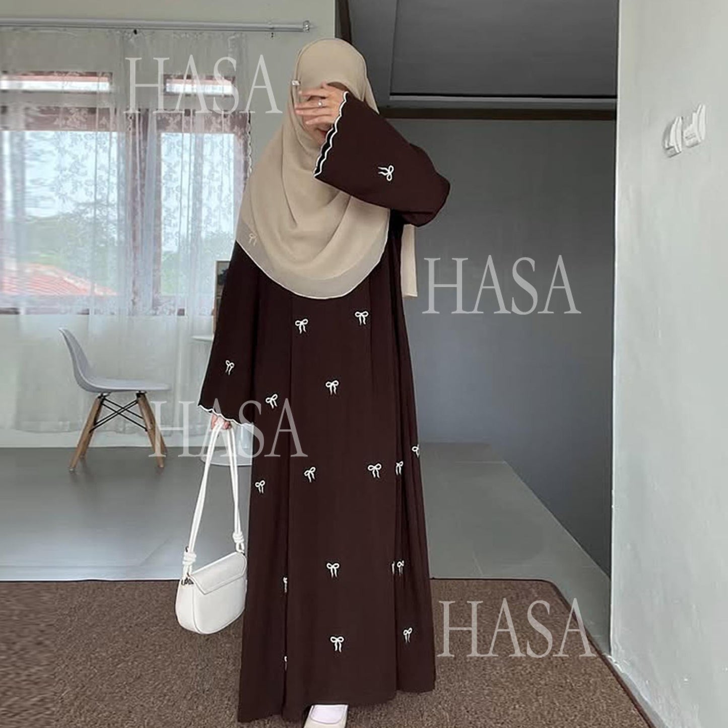 HA6558 Bow Embroidered Long Sleeve Dress - Swing Fashion Style