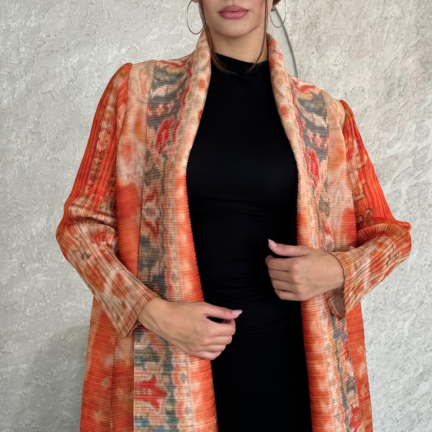 LUMAYASASERIES LUMAYA6714 Desert Bloom Vibrant Orange Abaya with Floral Prints
