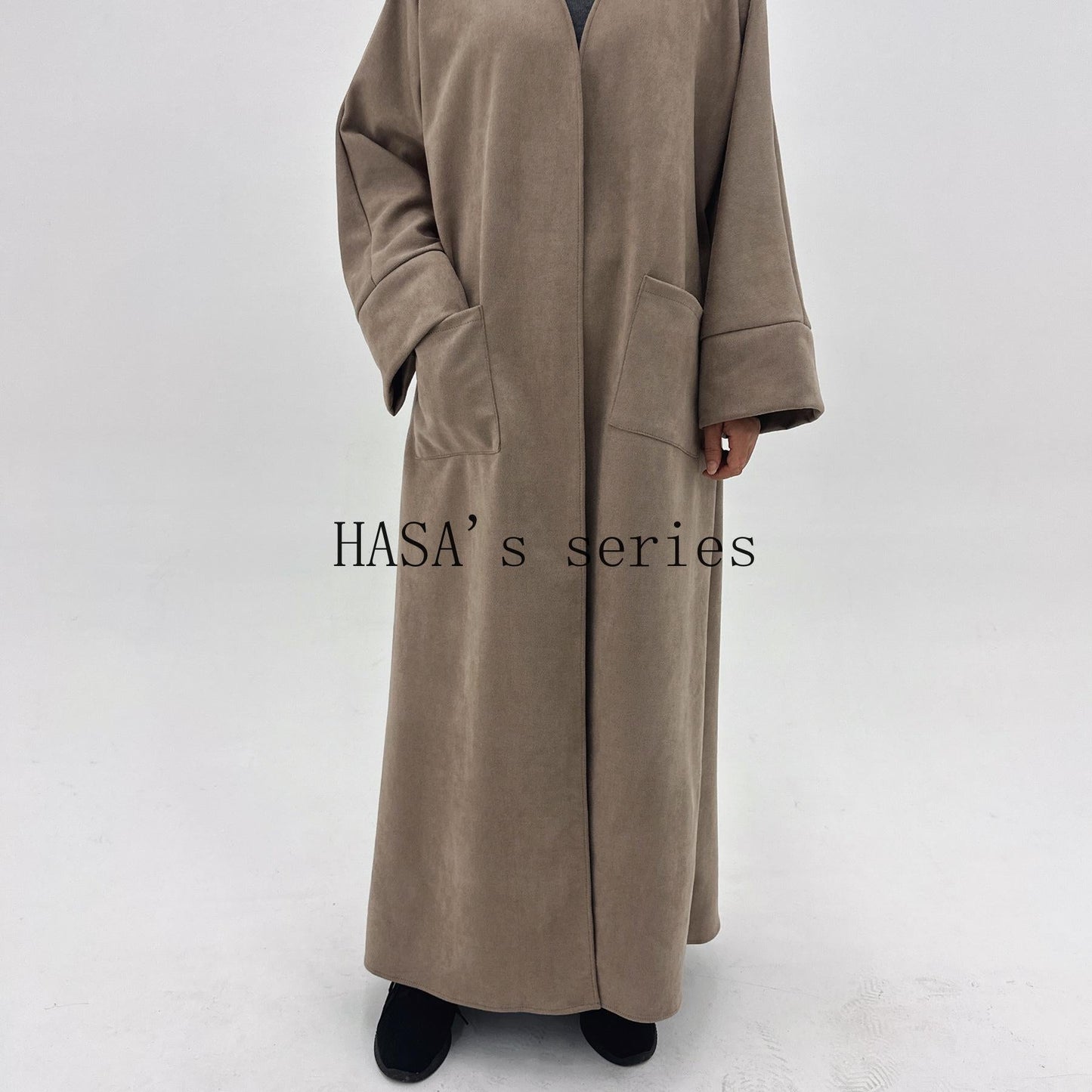 LUMAYA5148 Suede-textured, Simple Cardigan-style Long Robe, A Loose and Comfortable Dress for Autumn and Winter.