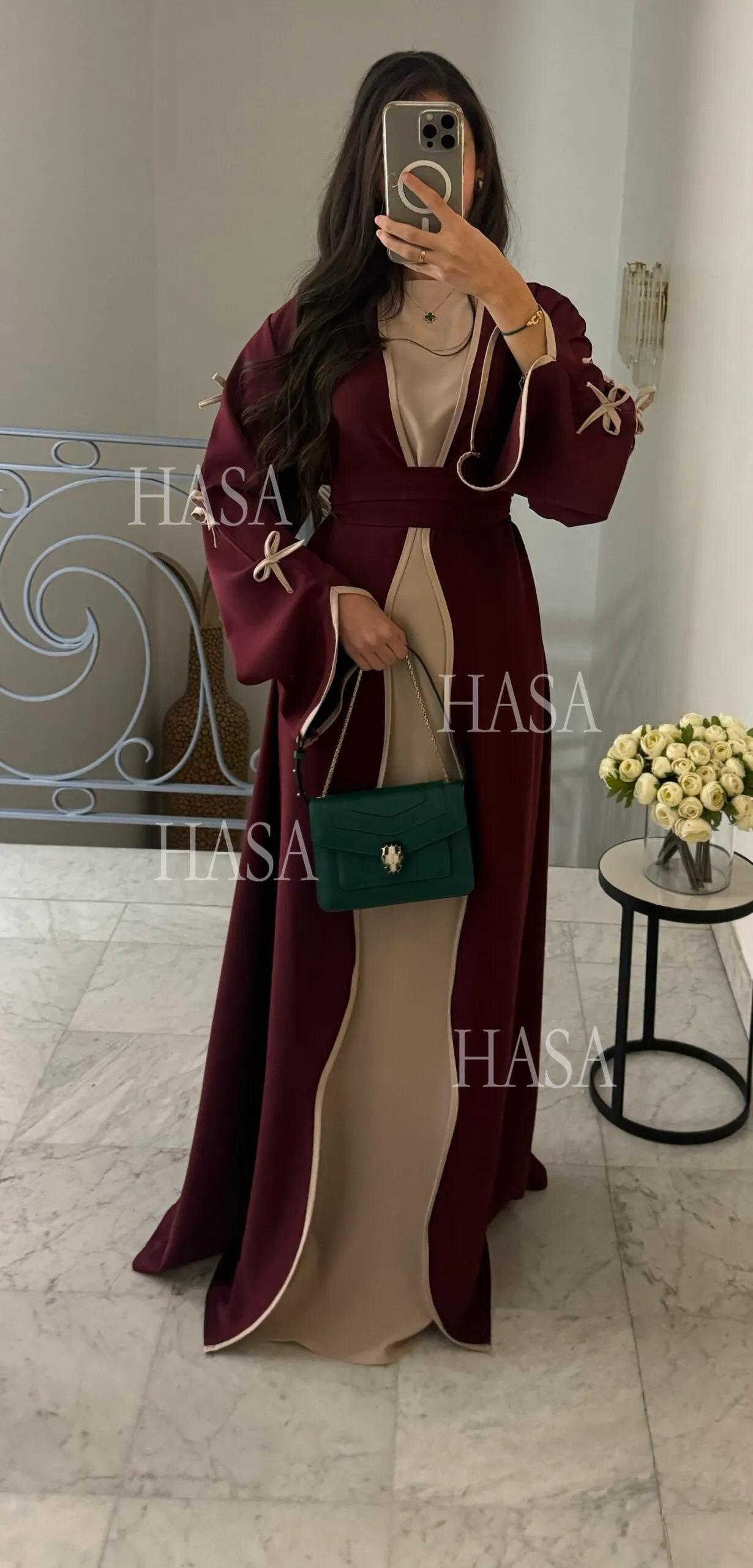 LUMAYA5862 Elegant Wavy-edge Bow Robe (with Belt) for A Feminine Look