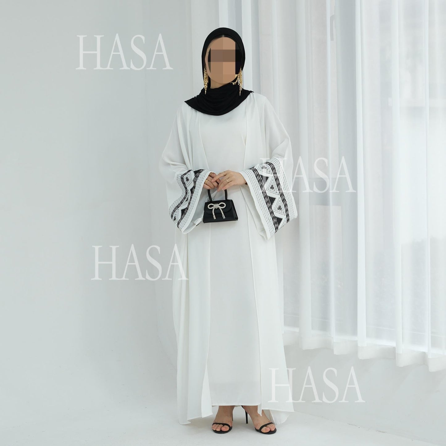 LUMAYASA's Series LUMAYA6506 Long Wide Sleeve Embroidered Robe Cardigan (No Headscarf)