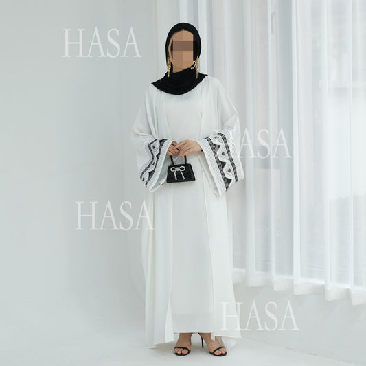 LUMAYASA's Series LUMAYA6506 Long Wide Sleeve Embroidered Robe Cardigan (No Headscarf)