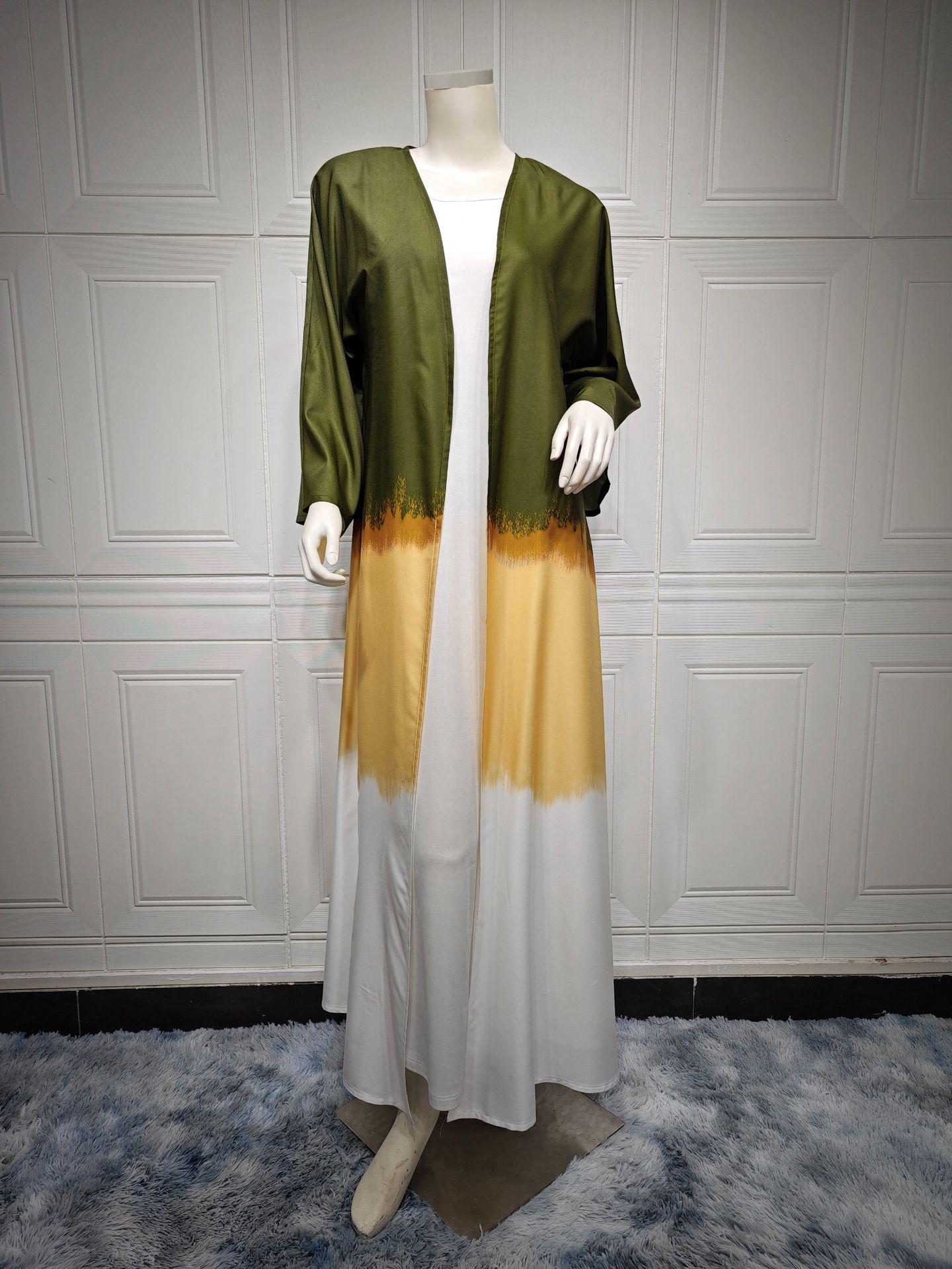LUMAYA LM1096 Muslim Tie-dyed Cloak Cardigan Dress Abaya