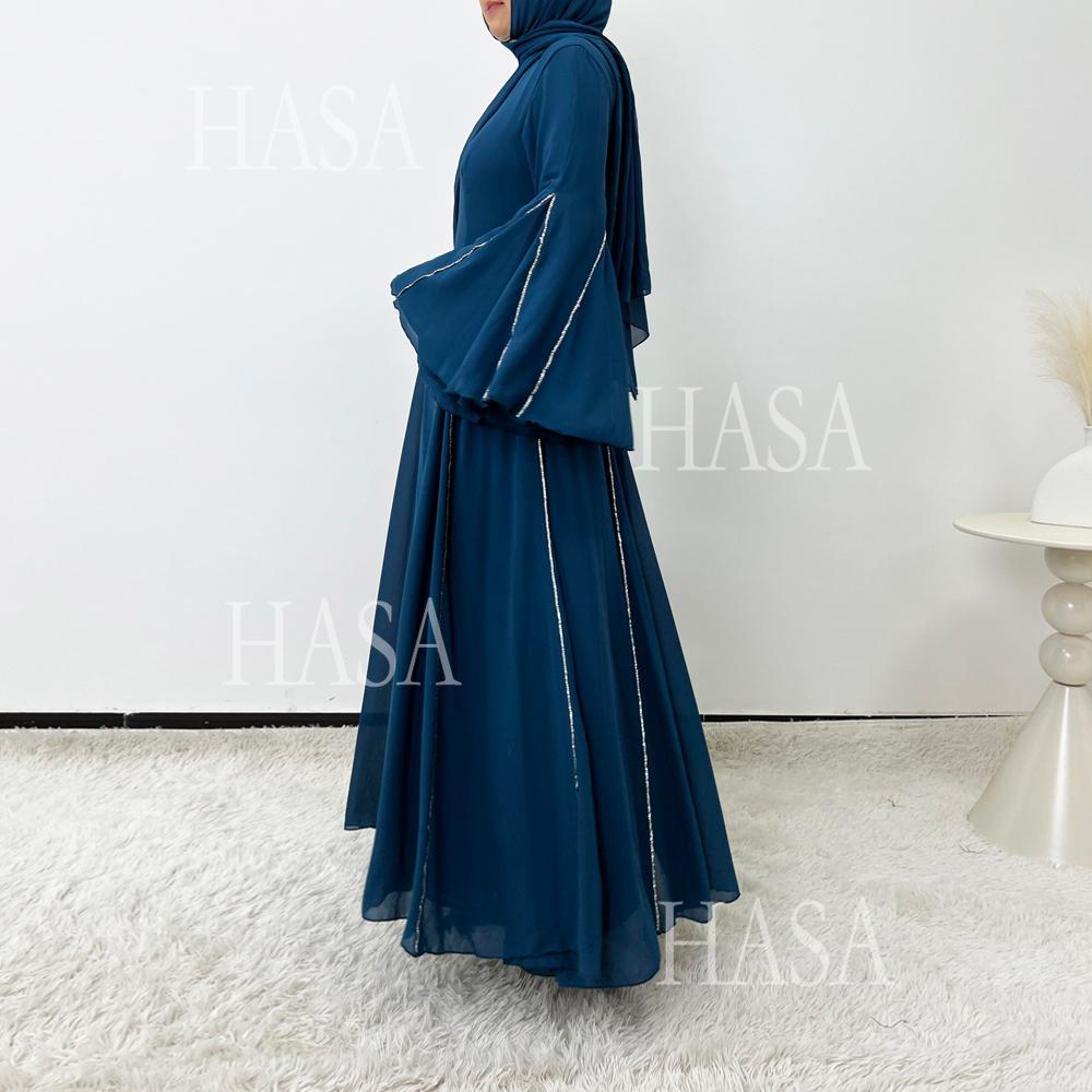 LUMAYA6497 Solid Color Light Luxury Chiffon Long Skirt Suit