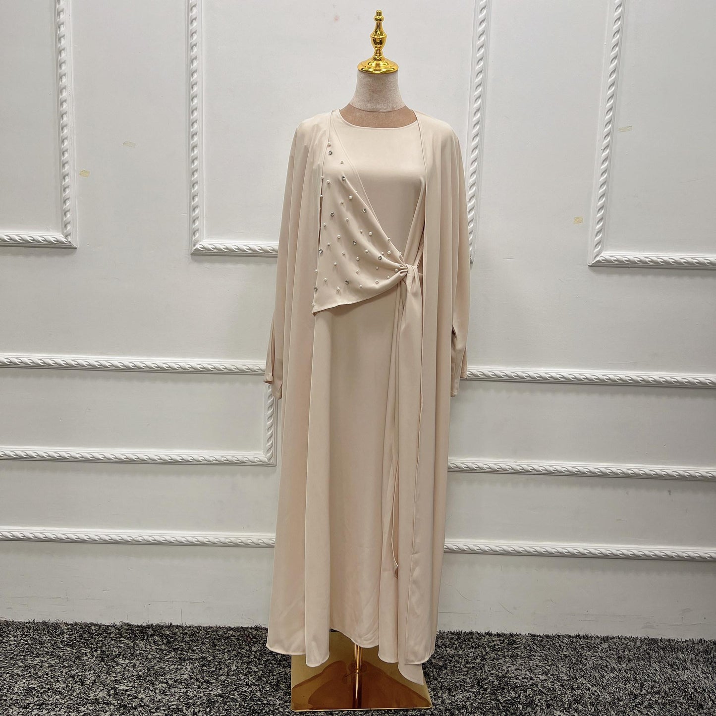 LUMAYA LUMAYA1012 2pcs Set Solid Color Cardigan+Inner Dress